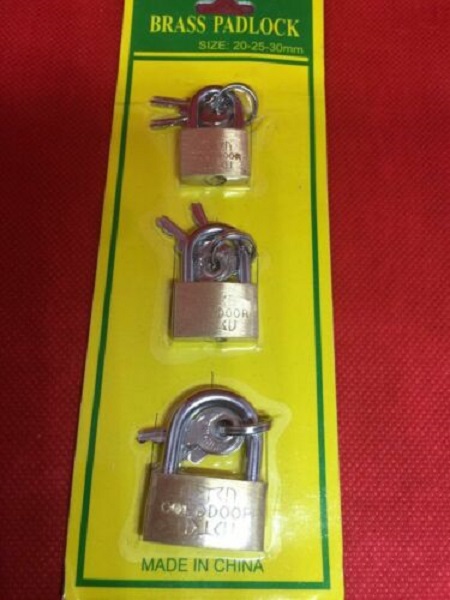 Brass Pad Lock Multi Size Set-3 Pcs- Large 30 mm,Medium 25mm,Small 20mm NEW_UK
